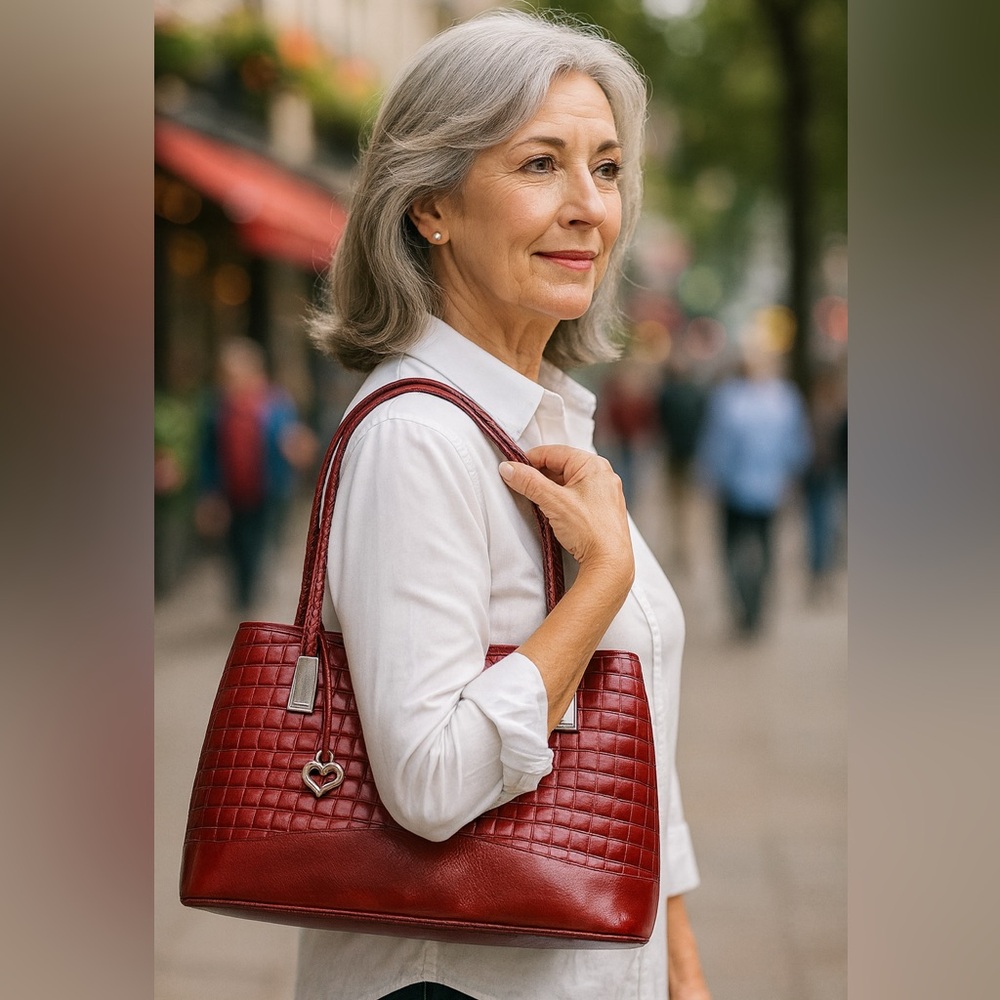 Brighton Red Shoulder Bag with Glossy Alligator Finish